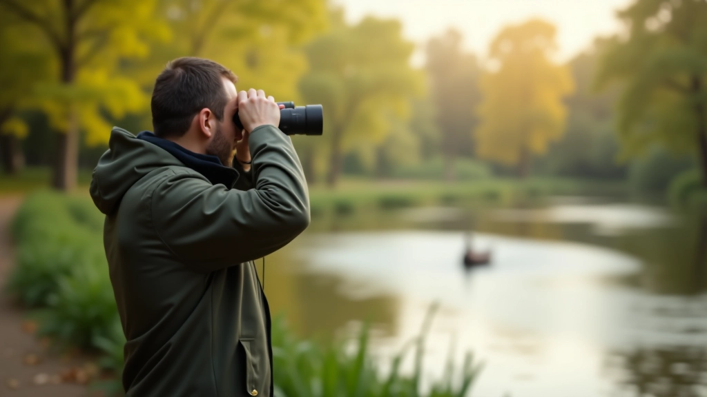 Vogelwachters met verrekijkers in natuurgebied langs waterpartij