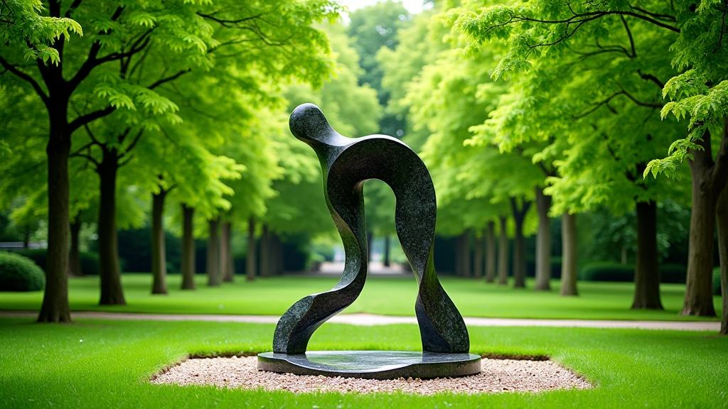 Kunstwerk in Middelheim park met groen landschap en wandelpad
