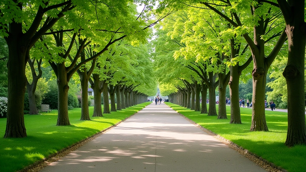 Wandelpad door park met beelden en groen